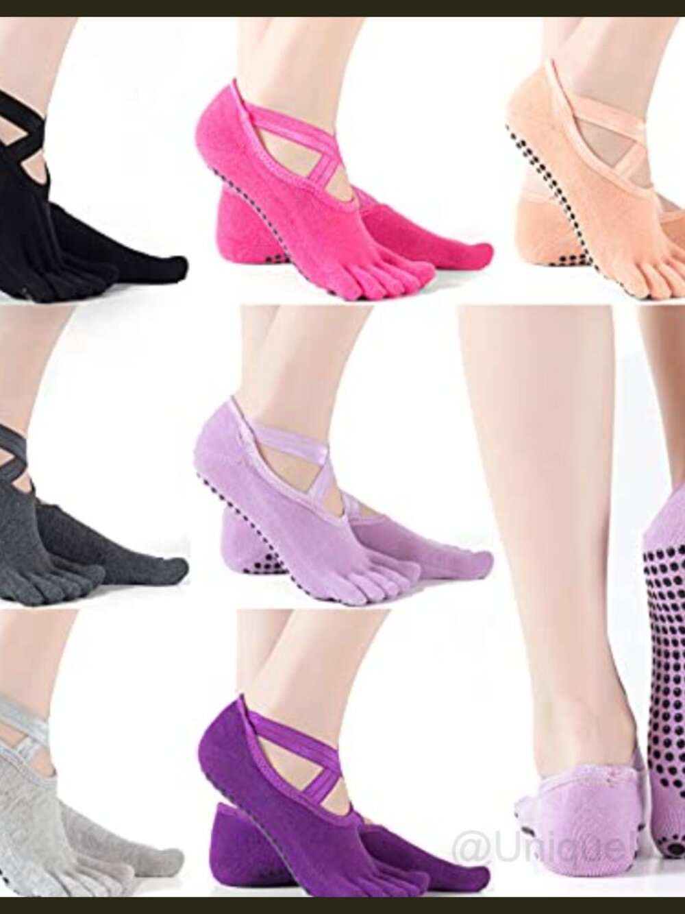 SATINIOR Yoga Toe Socks with Grip Women, Full Toe Design, 7 Pairs, Soft Cotton